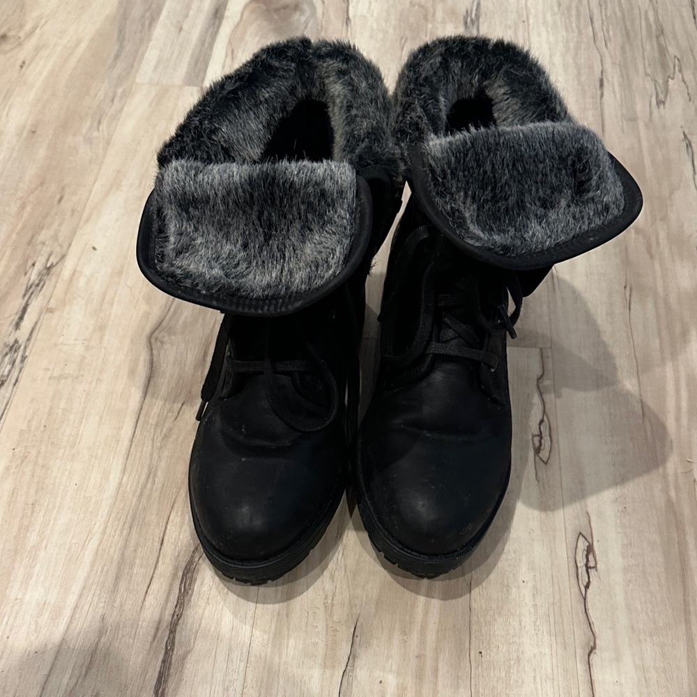 Clarks Black Winter Boots with Faux Fur